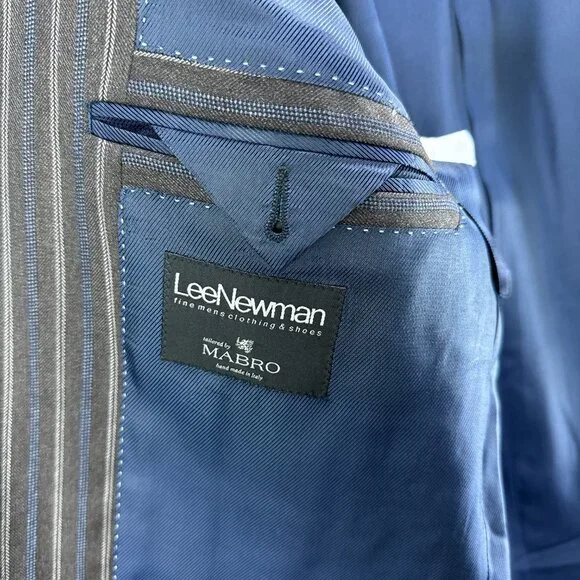 Mabro Suit Mens IT 54L‎ US 44L 2PC 34x30.5 Brown Blue Striped Wool Super 100s